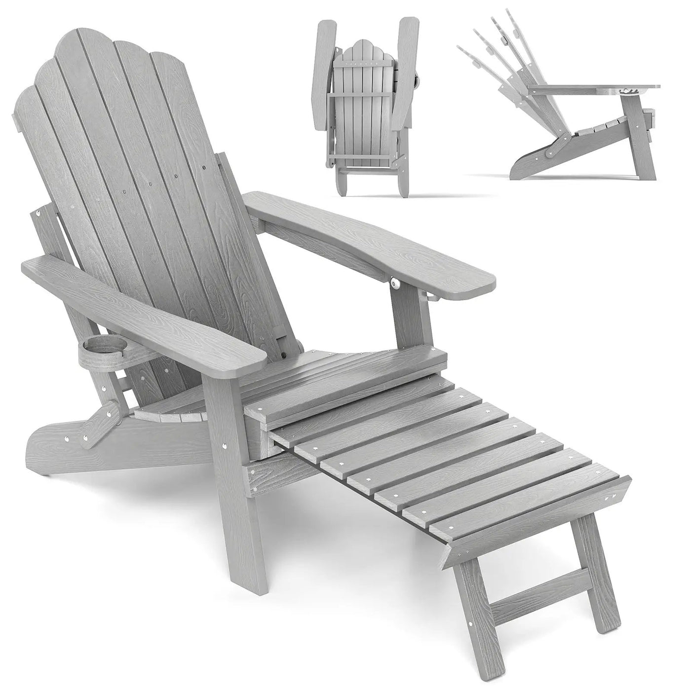 All-Weather HIPS Patio Adirondack Lounge Chair with Retractable Footrest by DirectDeals