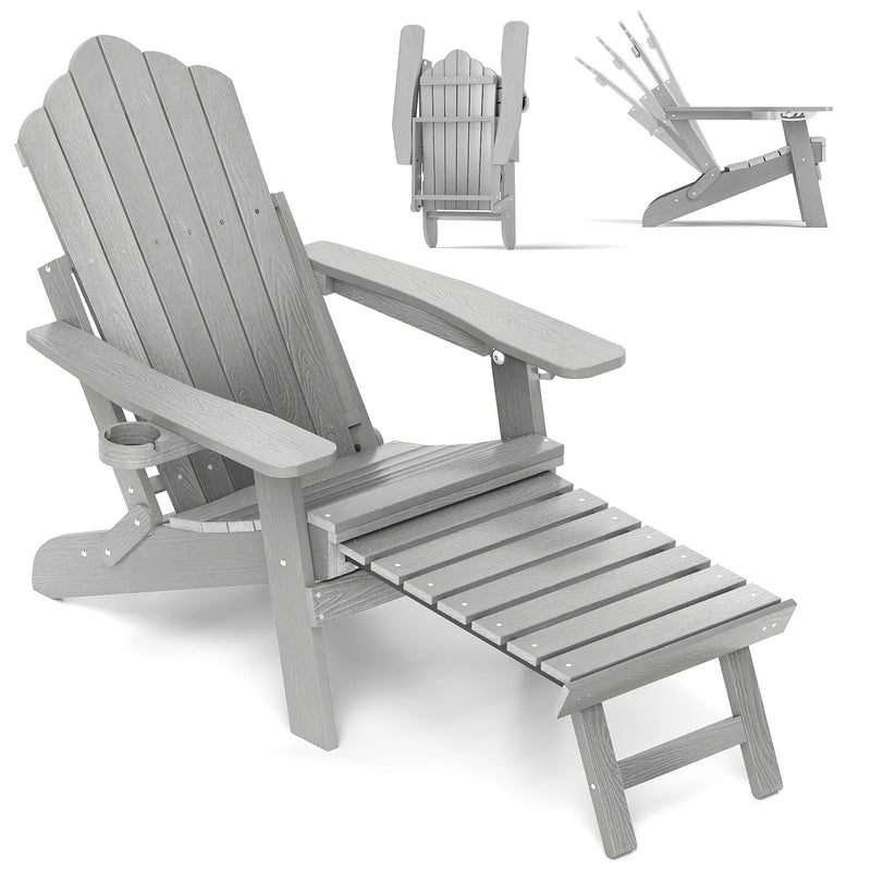 All-Weather HIPS Patio Adirondack Lounge Chair with Retractable Footrest by DirectDeals