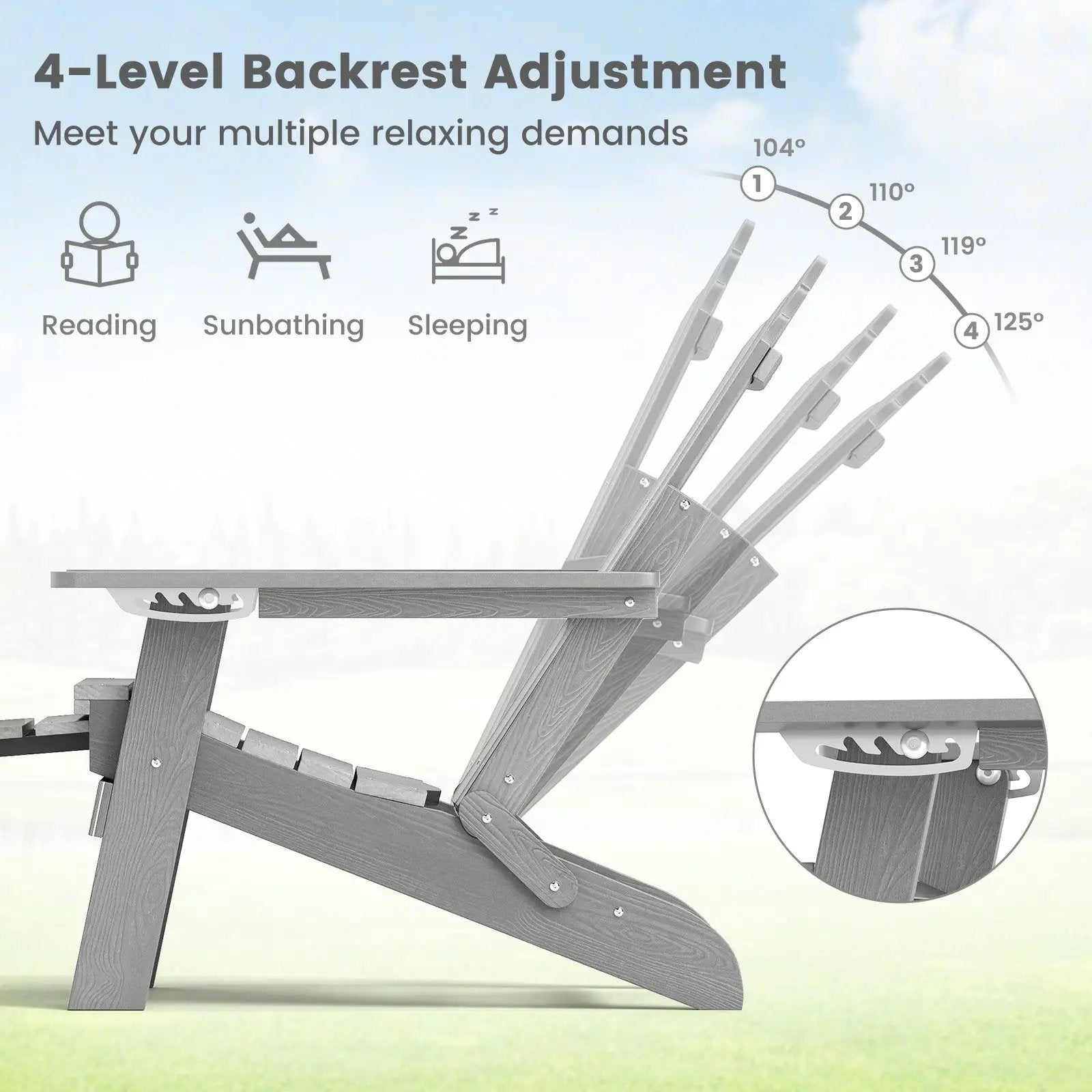 All-Weather HIPS Patio Adirondack Lounge Chair with Retractable Footrest by DirectDeals