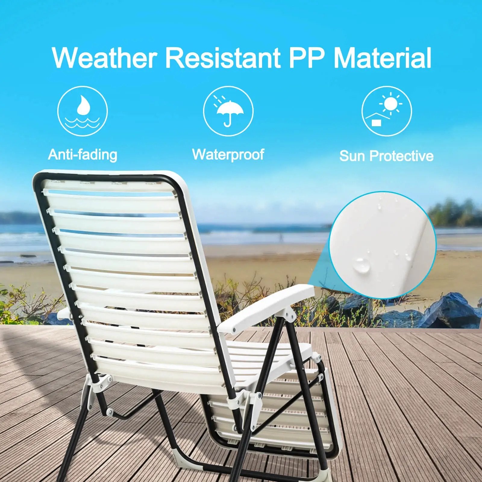 PP Folding Patio Chaise Lounger with 7-Level Backrest and Cozy Footrest by DirectDeals