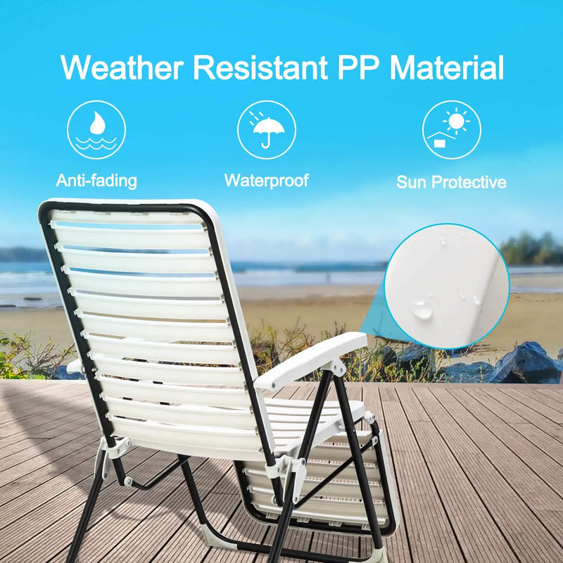 PP Folding Patio Chaise Lounger with 7-Level Backrest and Cozy Footrest by DirectDeals