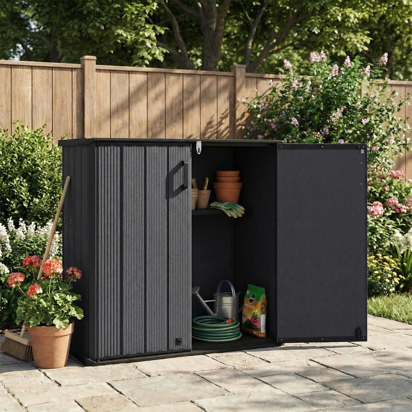 All-Weather Storage Box with Floor and Removable Shelf for Patio and Lawn by DirectDeals