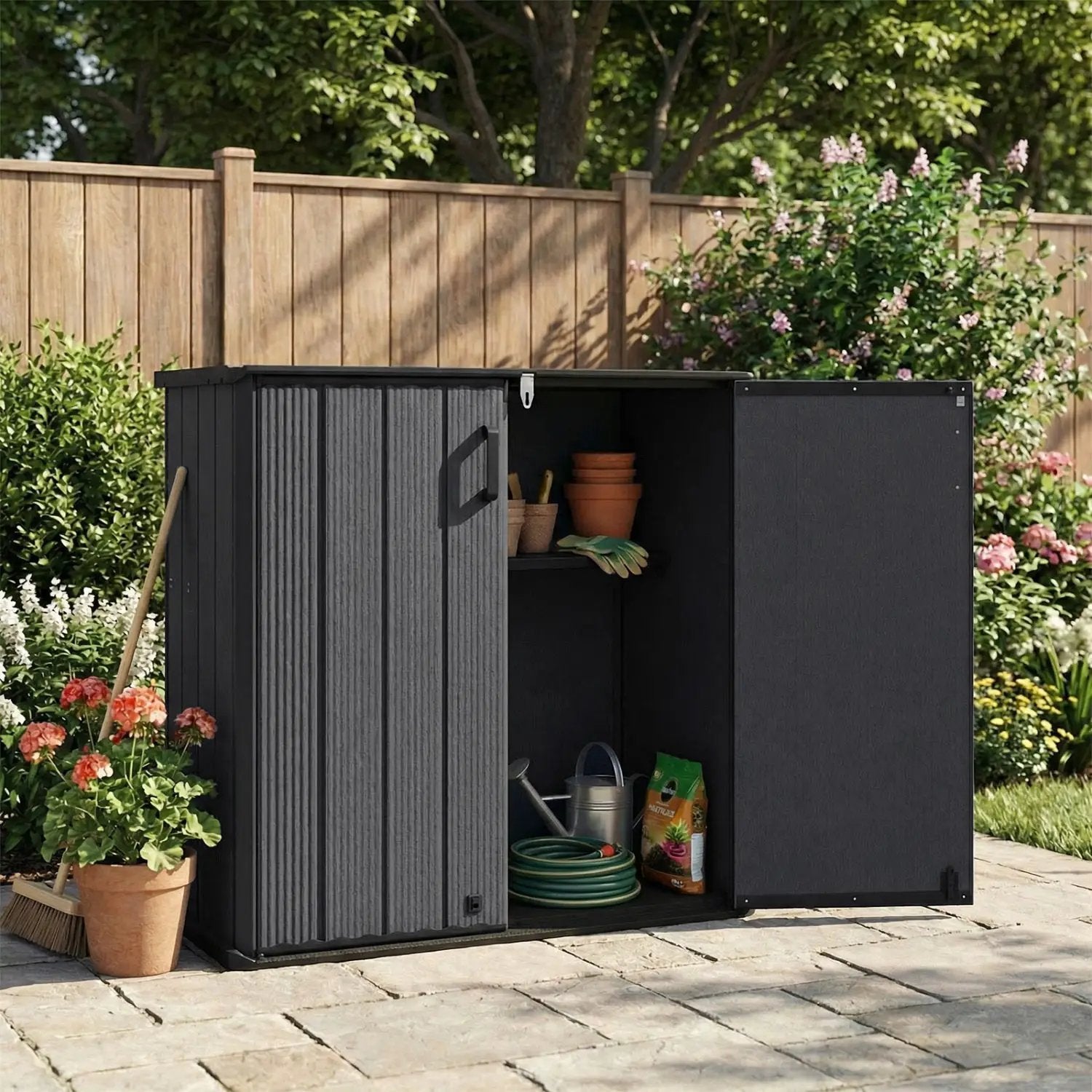 All-Weather Storage Box with Floor and Removable Shelf for Patio and Lawn by DirectDeals