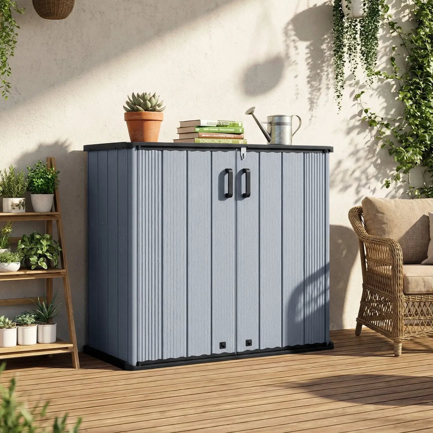 All-Weather Storage Box with Floor and Removable Shelf for Patio and Lawn by DirectDeals