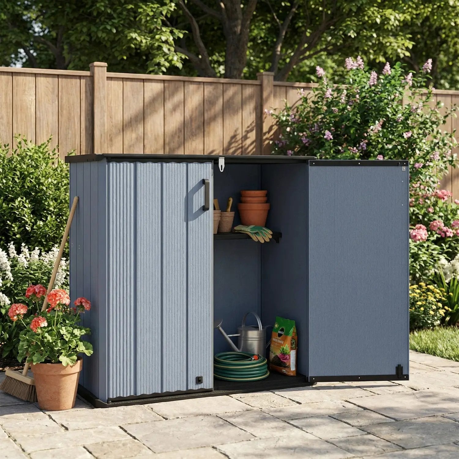 All-Weather Storage Box with Floor and Removable Shelf for Patio and Lawn by DirectDeals