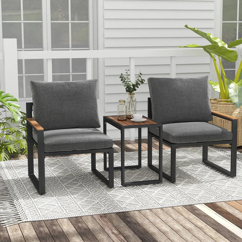 3 Pieces Aluminum Frame Weatherproof Outdoor Conversation Set with Soft Cushions-Gray by DirectDeals