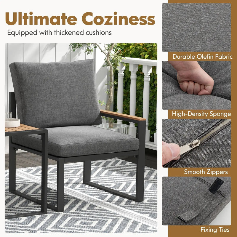 3 Pieces Aluminum Frame Weatherproof Outdoor Conversation Set with Soft Cushions-Gray by DirectDeals
