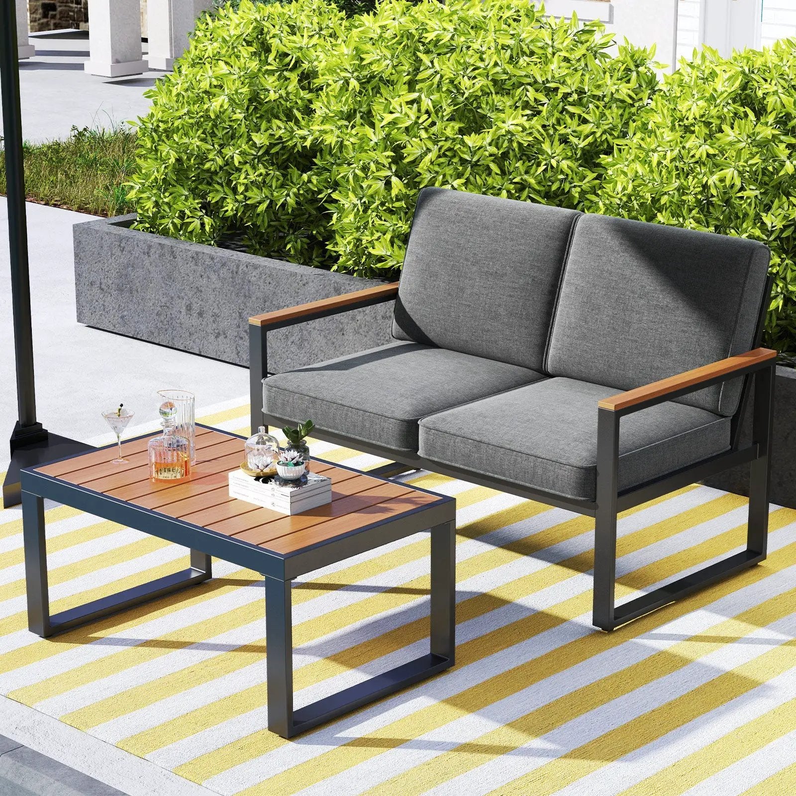4 Piece Patio Aluminum Furniture Set with Armrests and Tabletop-Gray by DirectDeals