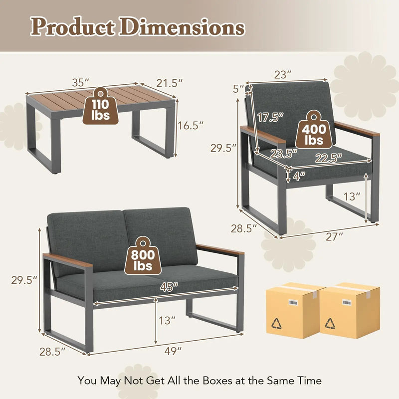 4 Piece Patio Aluminum Furniture Set with Armrests and Tabletop-Gray by DirectDeals
