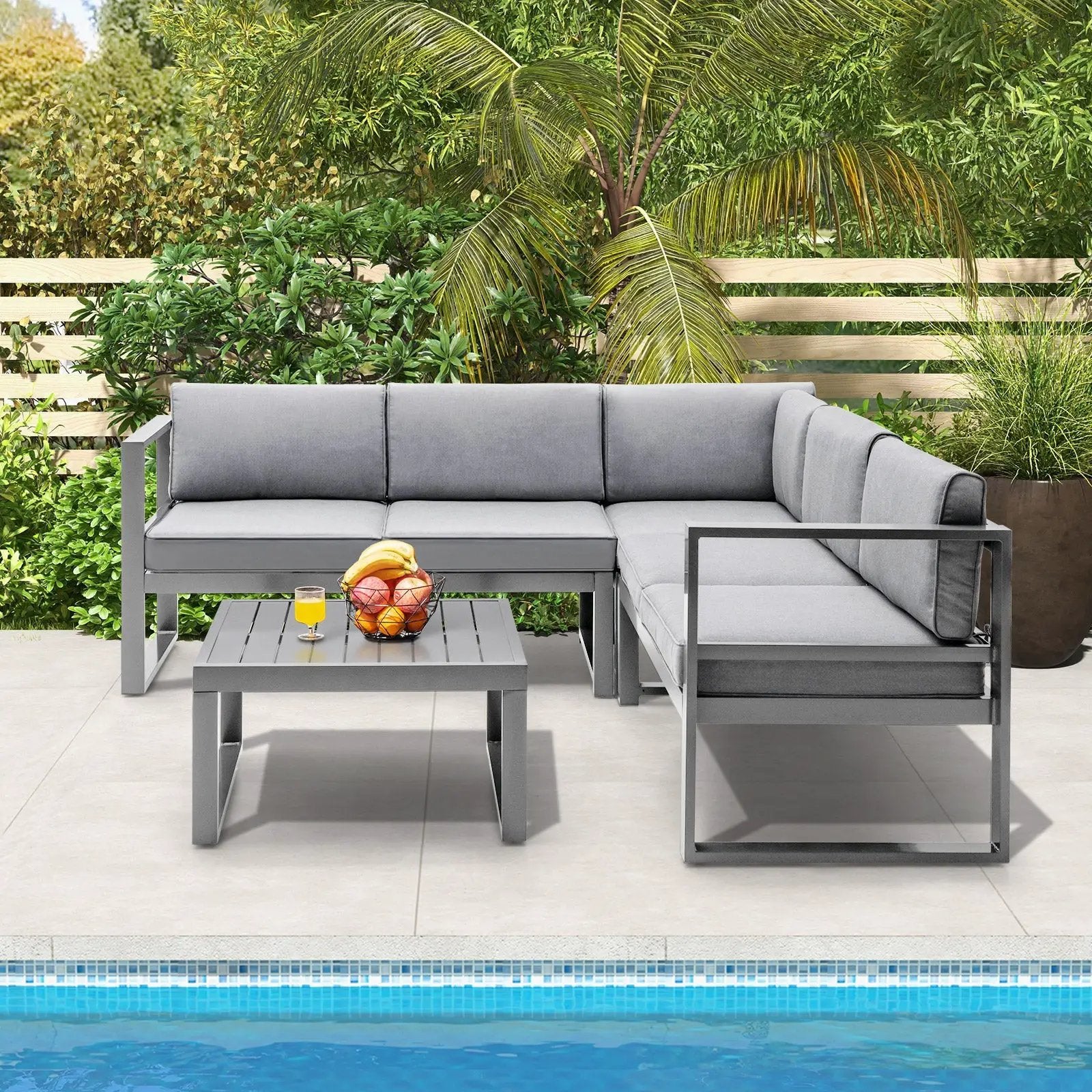 4 Pieces Aluminum Patio Furniture Set with Thick Seat and Back Cushions-Gray by DirectDeals