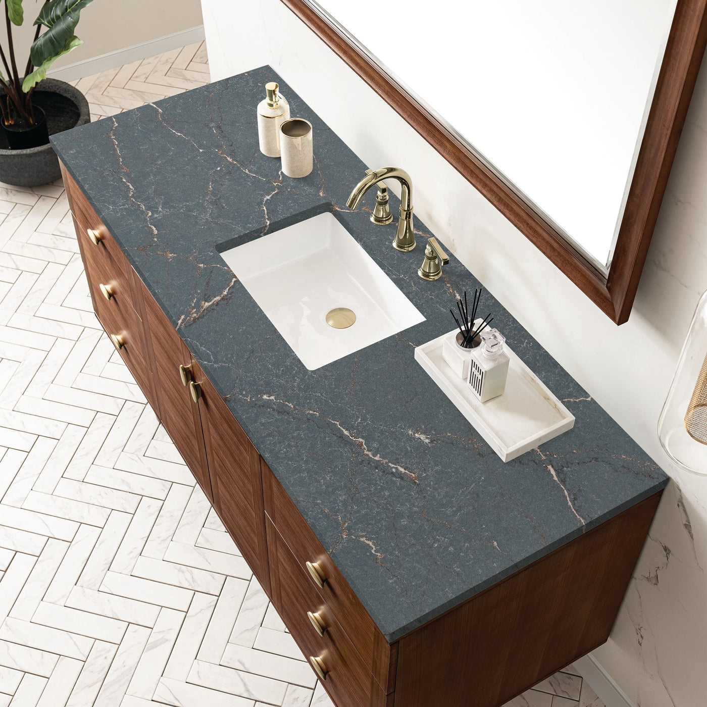 James Martin Amberly 60" Dual Mount Single Bathroom Vanity, Mid-Century Walnut by James Martin