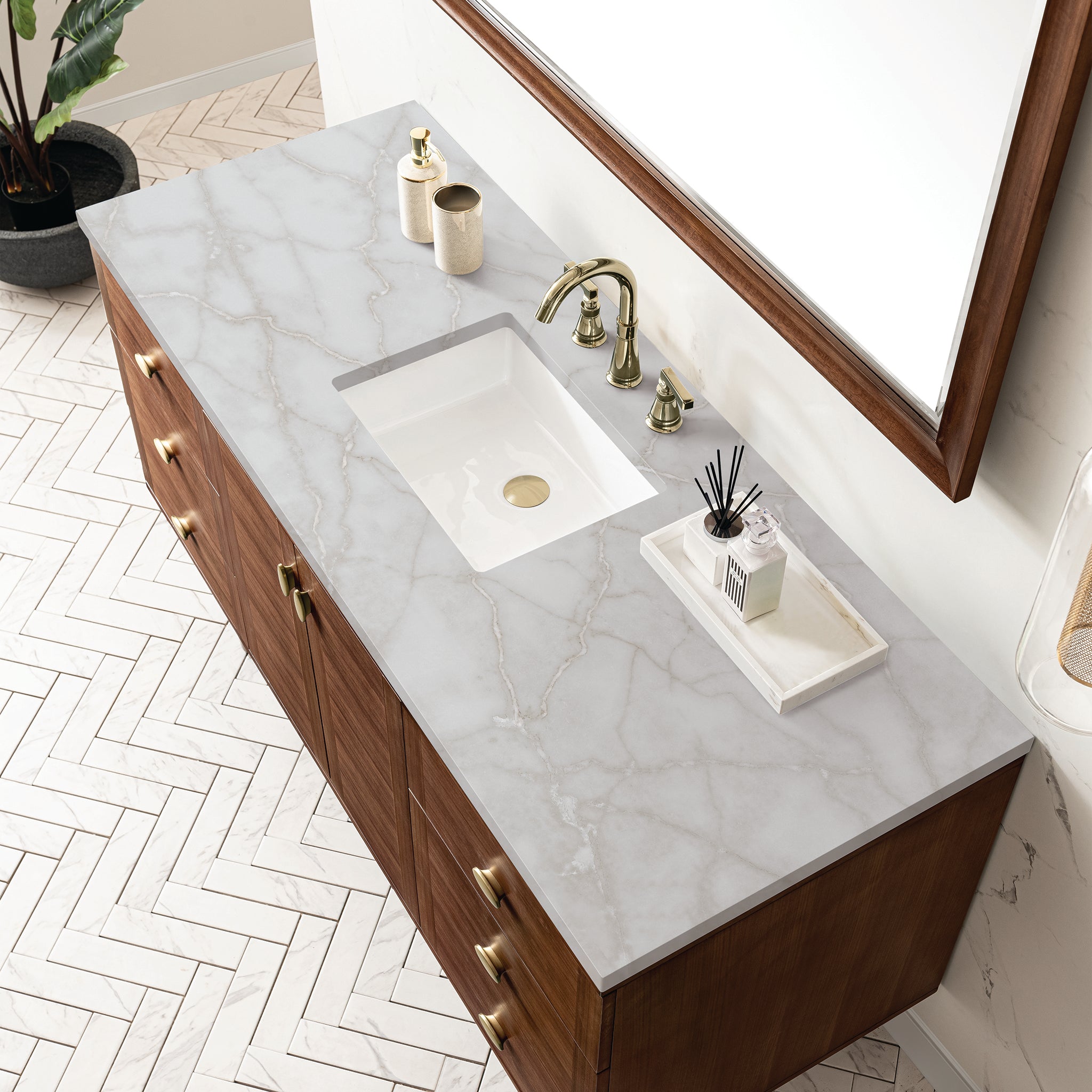 James Martin Amberly 60" Dual Mount Single Bathroom Vanity, Mid-Century Walnut by James Martin