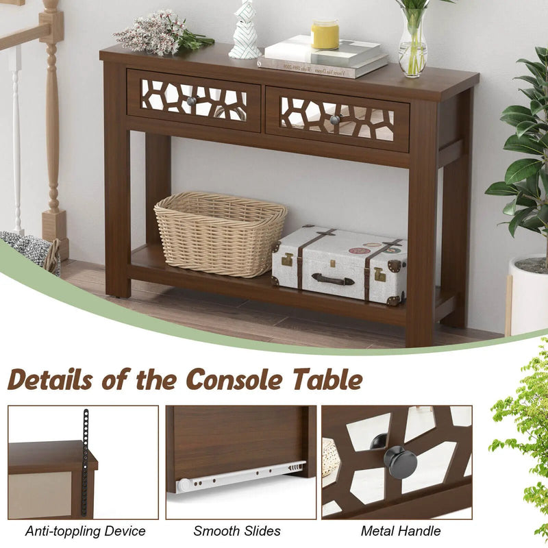 2-Tier Console Table with Drawers and Open Storage Shelf by DirectDeals
