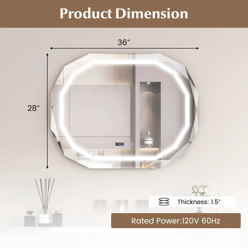 Anti-Fog Bathroom Mirror with 3 Color LED Light Memory Function by DirectDeals