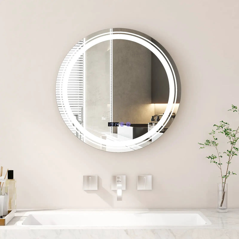 Anti-Fog Round Led Bathroom Mirror with 3 Color LED Lights by DirectDeals