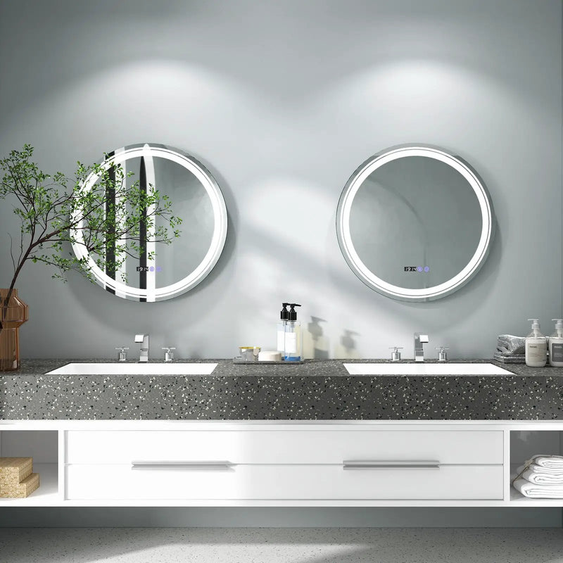 Anti-Fog Round Led Bathroom Mirror with 3 Color LED Lights by DirectDeals