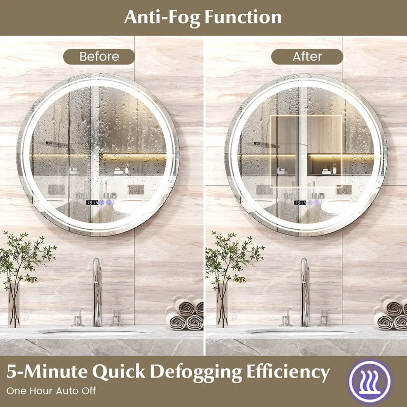 Anti-Fog Round Led Bathroom Mirror with 3 Color LED Lights by DirectDeals