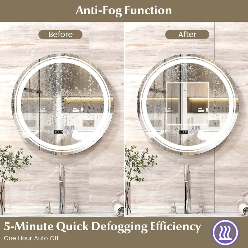 Anti-Fog Round Led Bathroom Mirror with 3 Color LED Lights by DirectDeals
