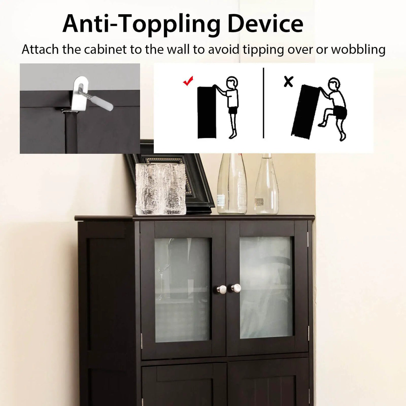 Bathroom Floor Storage Locker Kitchen Cabinet with Doors and Adjustable Shelf by DirectDeals