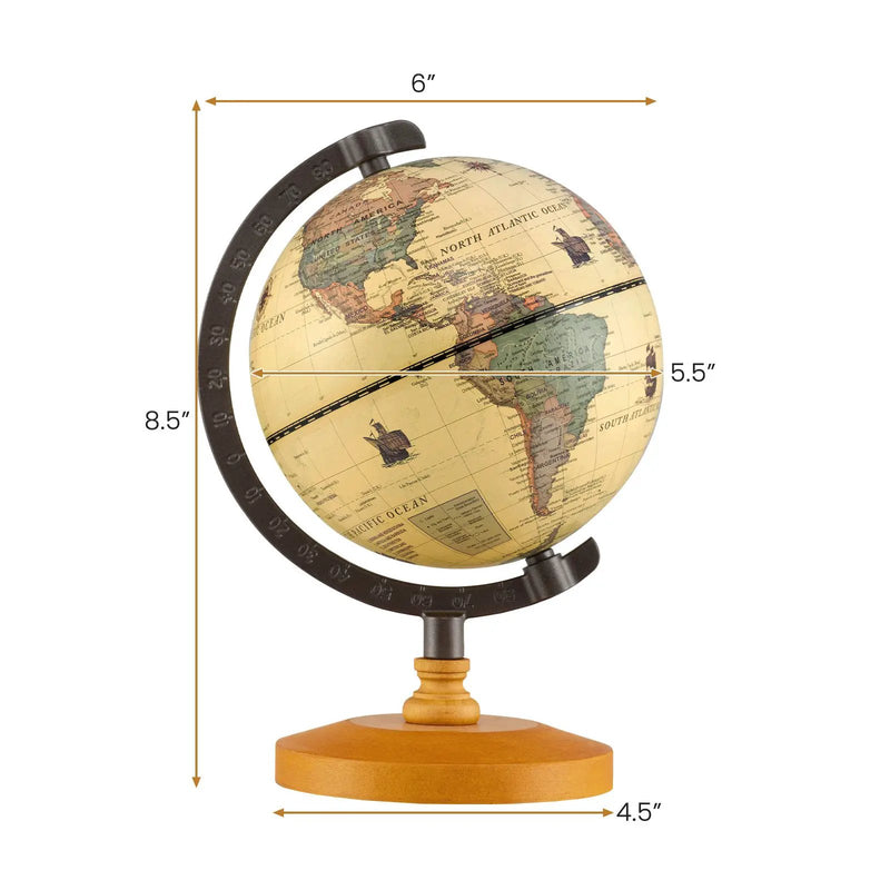 Antique Globe Dia 5.5 Inch Mini Rotating World Globe with Wooden Base-Brozen by DirectDeals