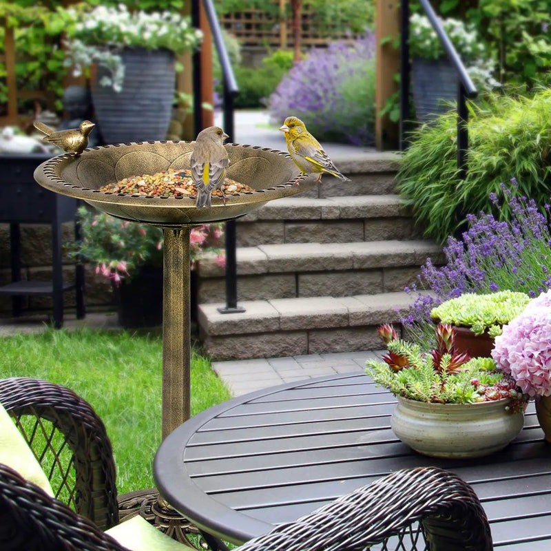 Antique Gold Freestanding Pedestal Bird Bath Feeder by DirectDeals