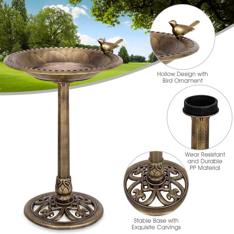 Antique Gold Freestanding Pedestal Bird Bath Feeder by DirectDeals