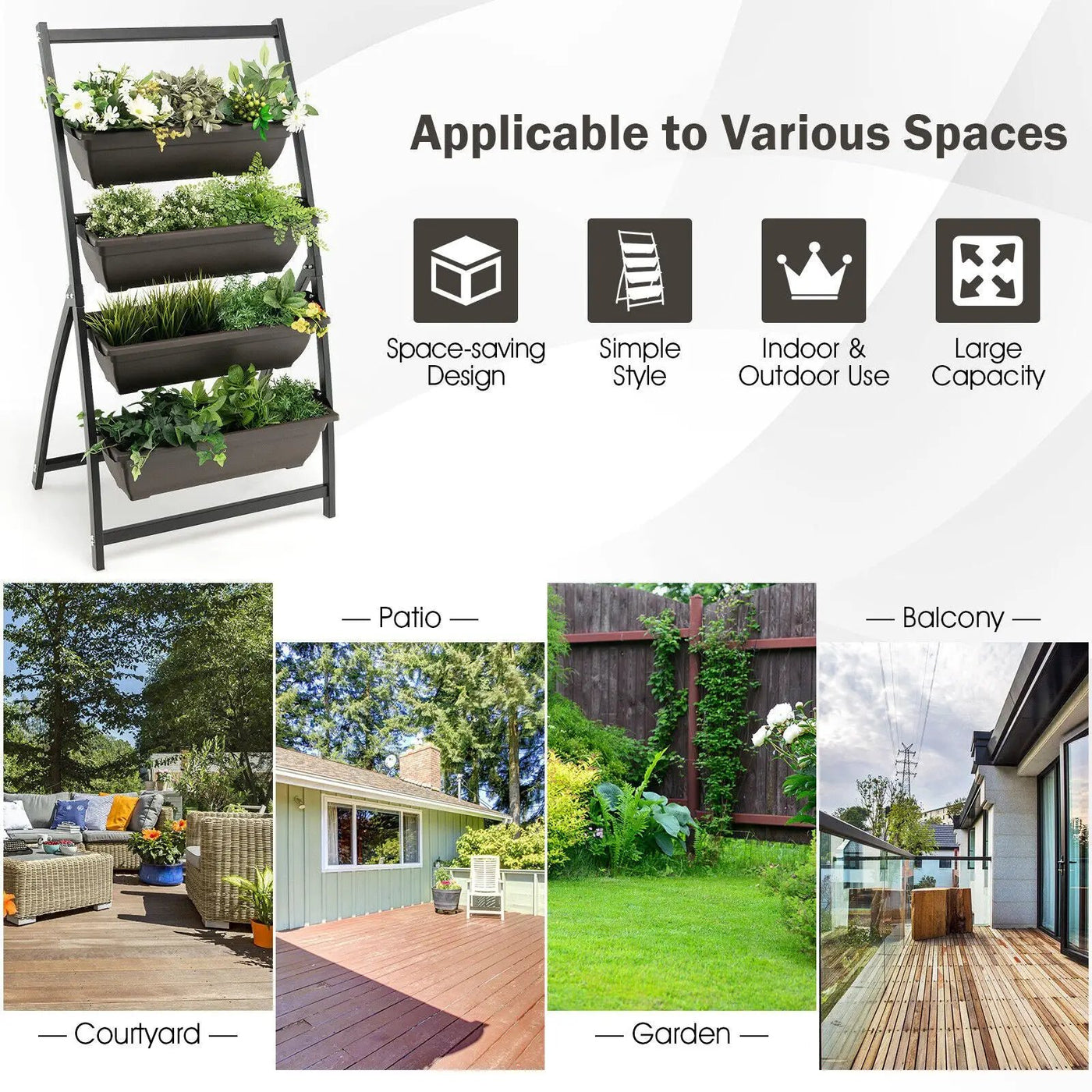 4-Tier Vertical Raised Garden Bed with 4 Containers and Drainage Holes by DirectDeals