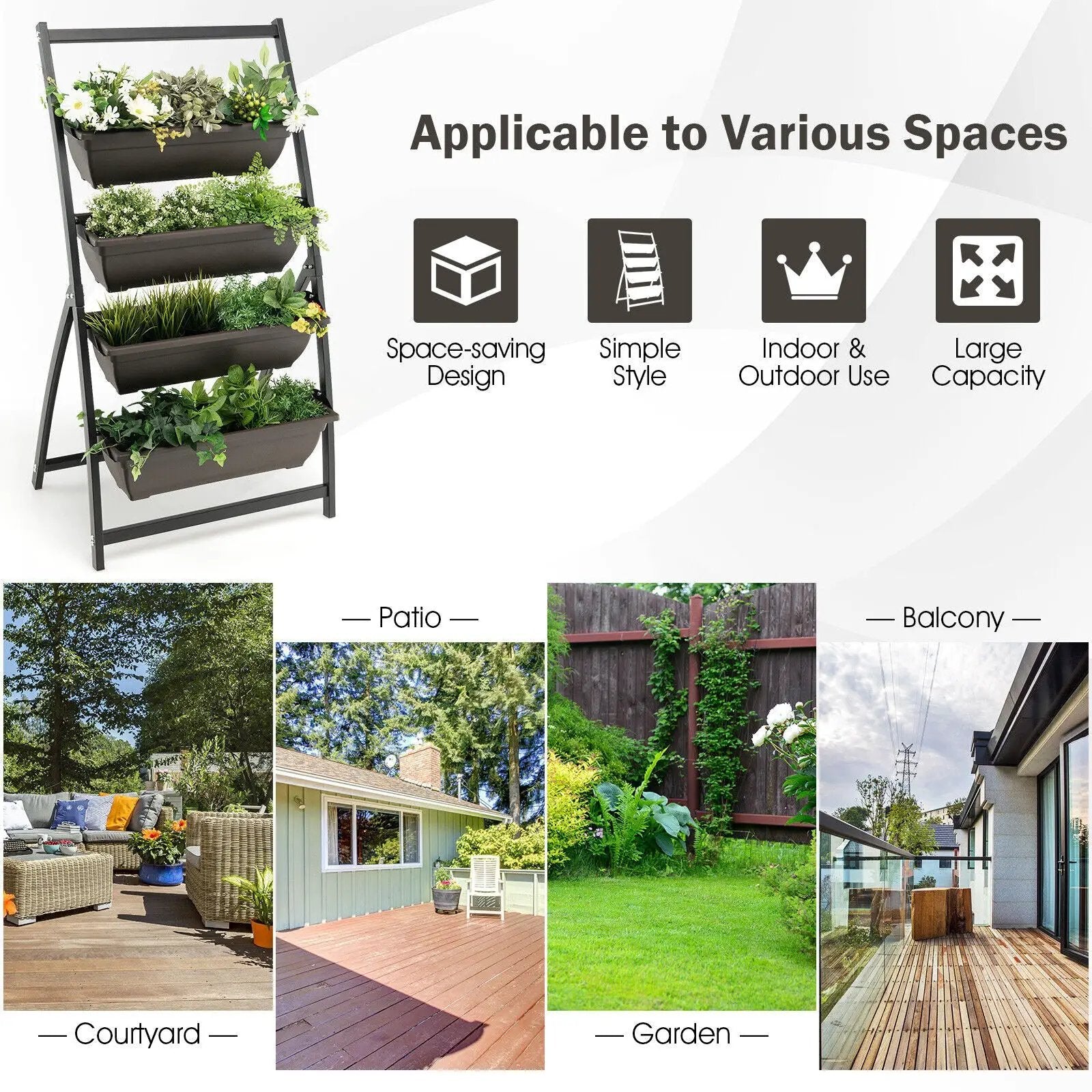 4-Tier Vertical Raised Garden Bed with 4 Containers and Drainage Holes by DirectDeals