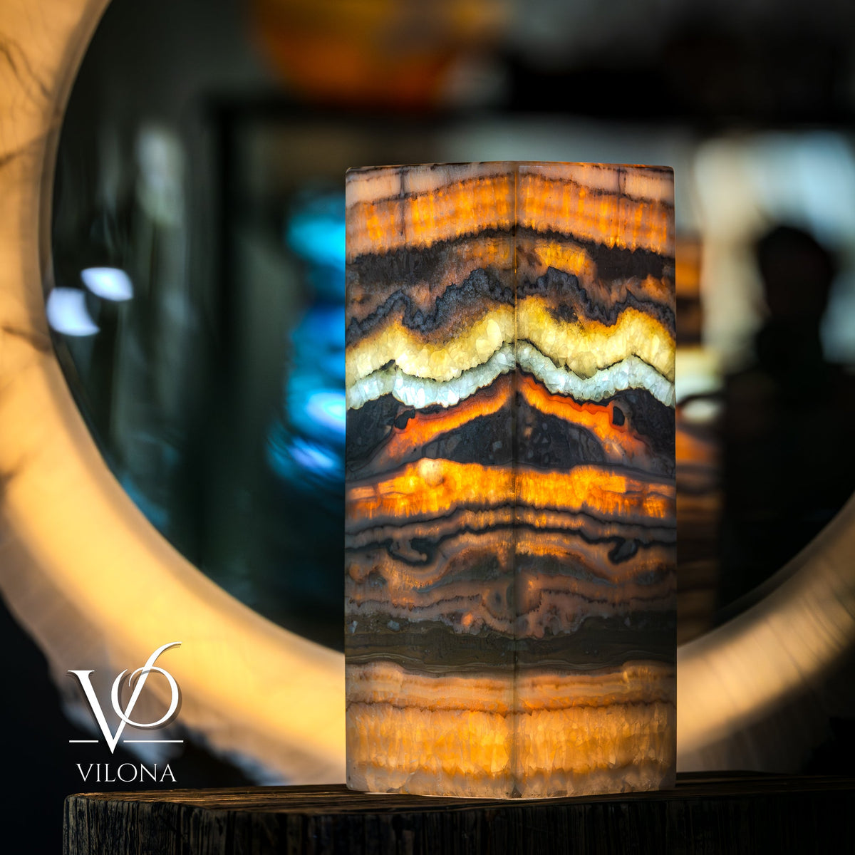 Aqua Onyx Table Lamp - 16"H 6x6" - Closed Top Square - (Small #1)