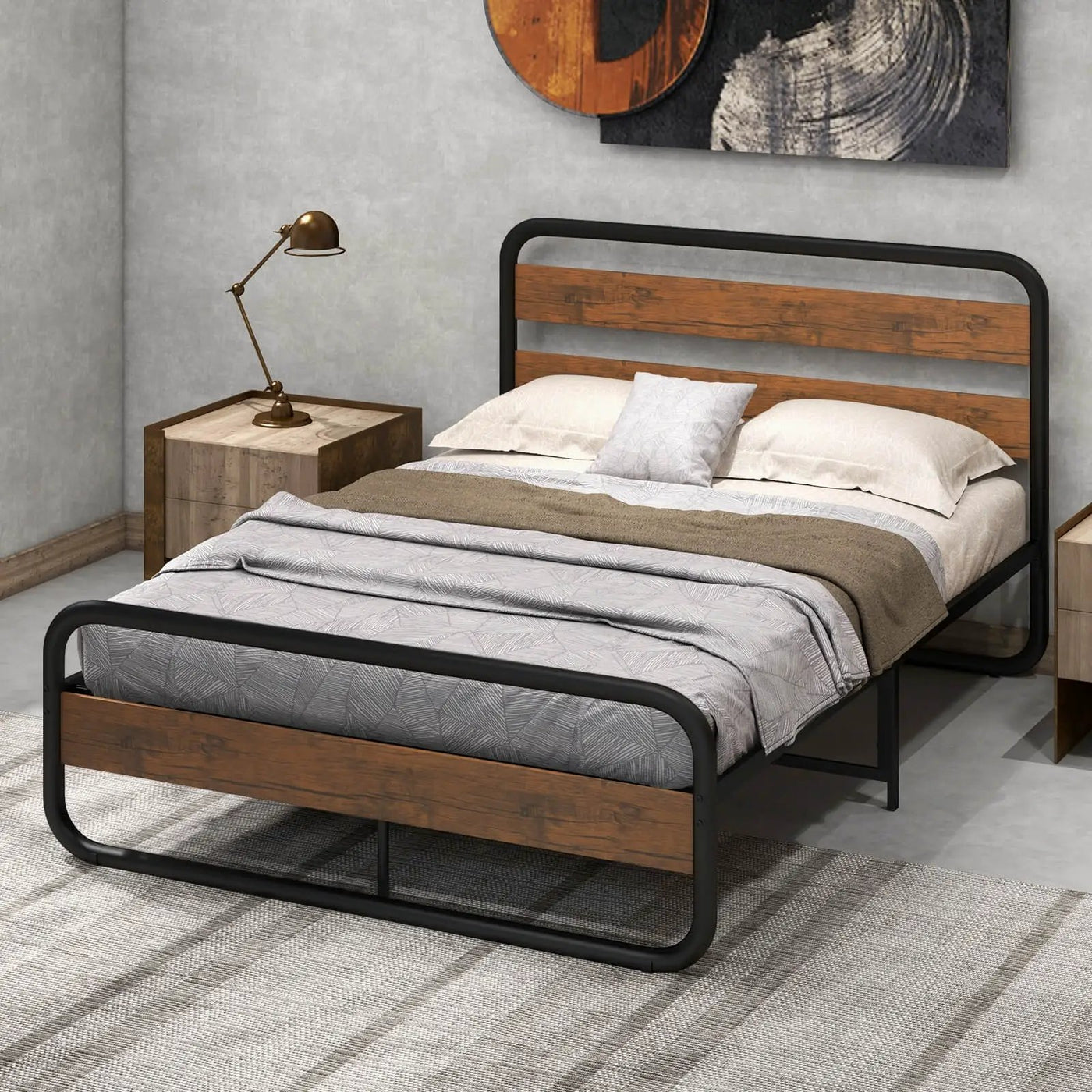 Arc Platform Bed with Headboard and Footboard-Full Size by DirectDeals