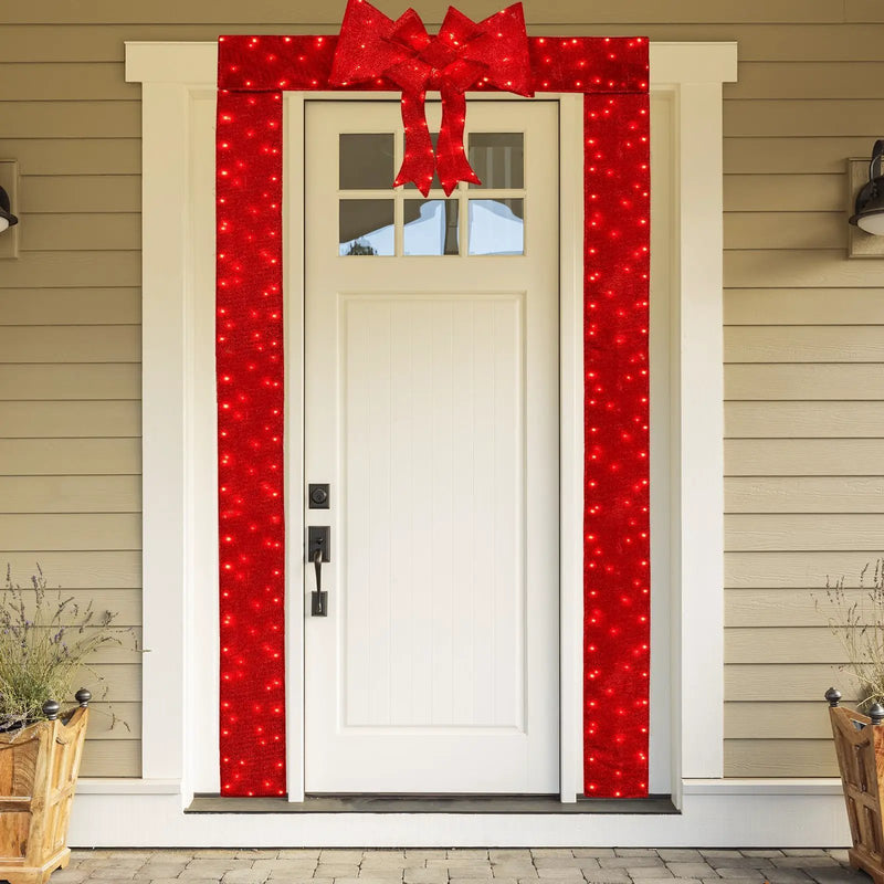 Lighted Christmas Tinsel Doorway Arch with Removable Bow for Roof Door Fireplace by DirectDeals