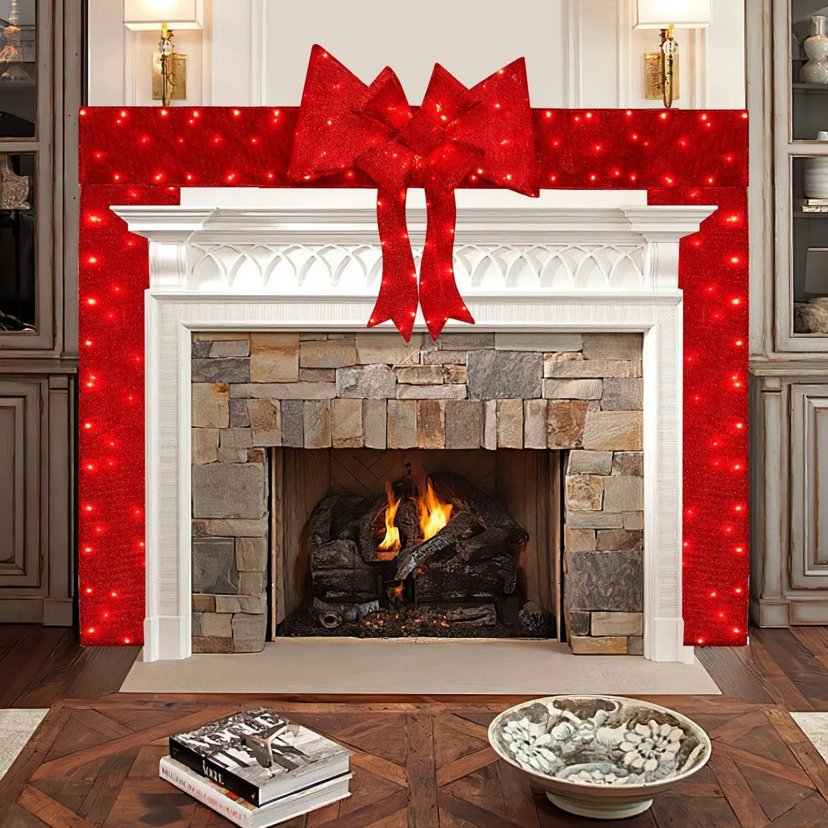 Lighted Christmas Tinsel Doorway Arch with Removable Bow for Roof Door Fireplace by DirectDeals