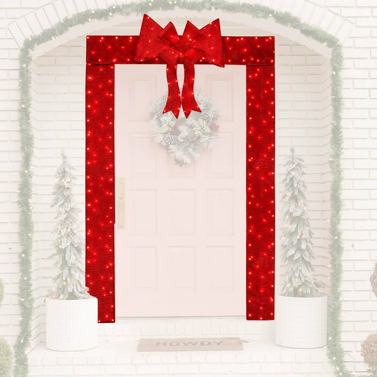 Lighted Christmas Tinsel Doorway Arch with Removable Bow for Roof Door Fireplace by DirectDeals