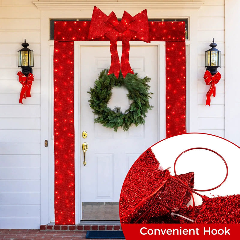 Lighted Christmas Tinsel Doorway Arch with Removable Bow for Roof Door Fireplace by DirectDeals