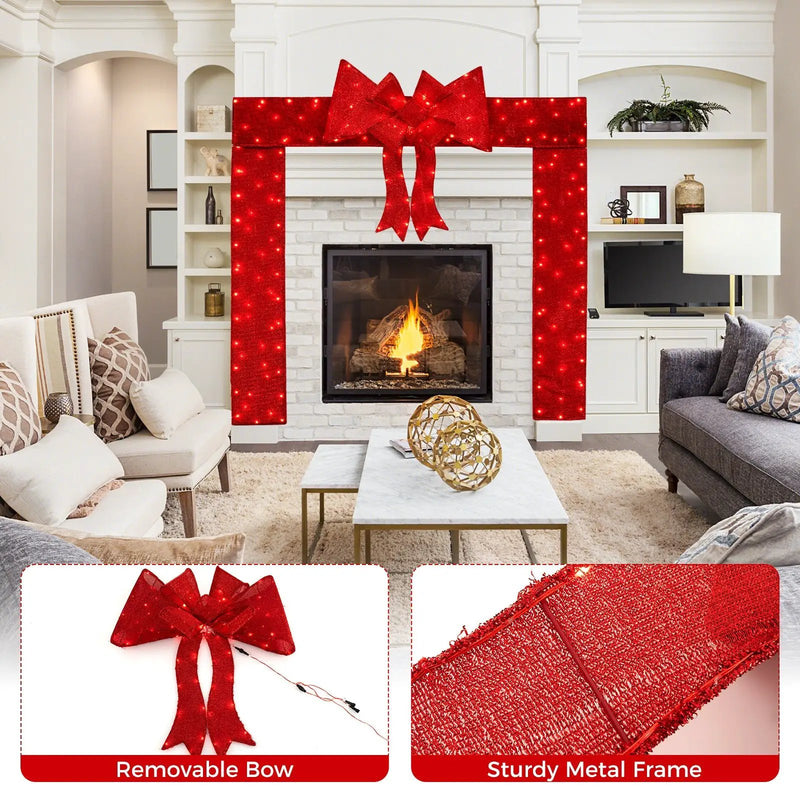 Lighted Christmas Tinsel Doorway Arch with Removable Bow for Roof Door Fireplace by DirectDeals
