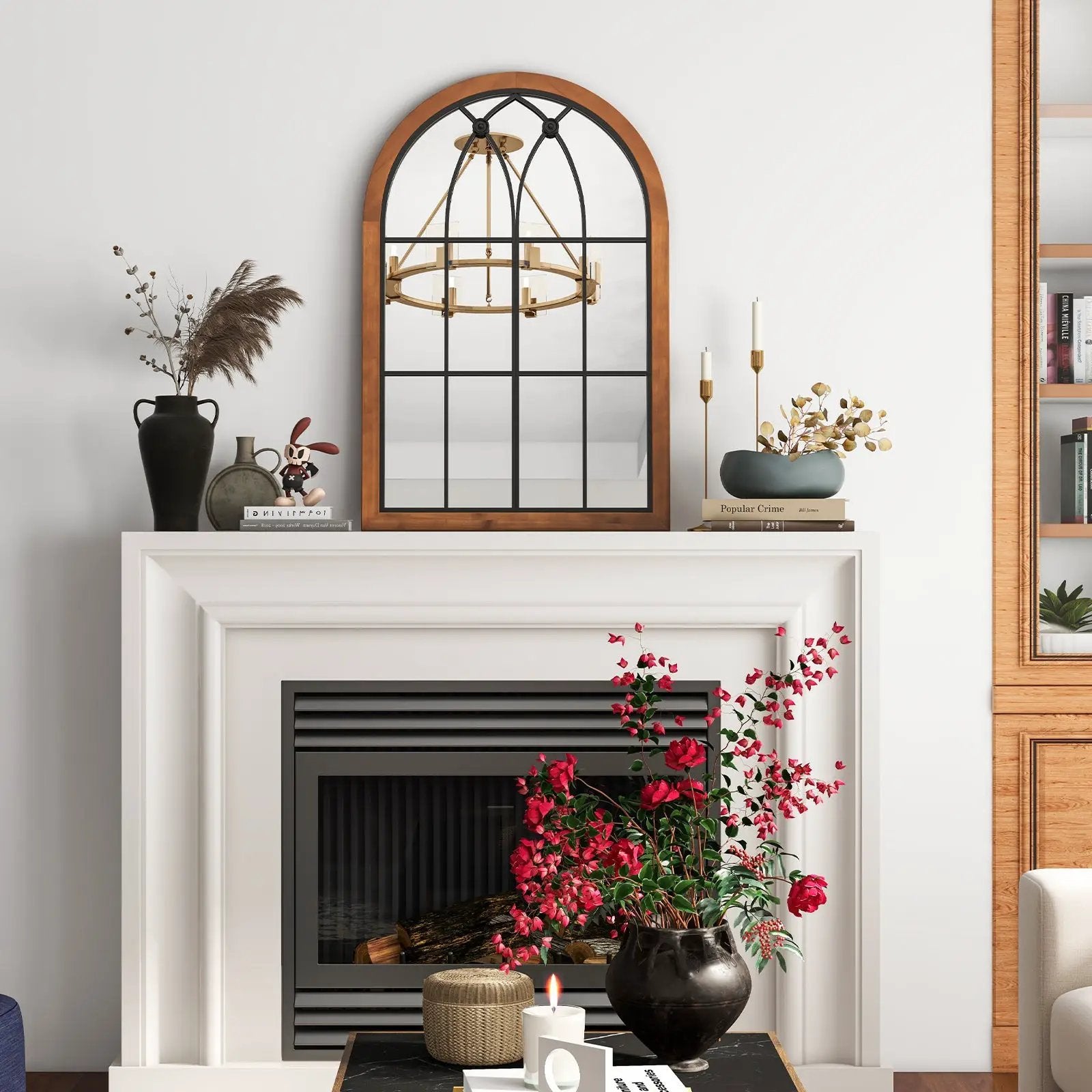 Arched Window Finished Mirror with Back Board-Natural by DirectDeals