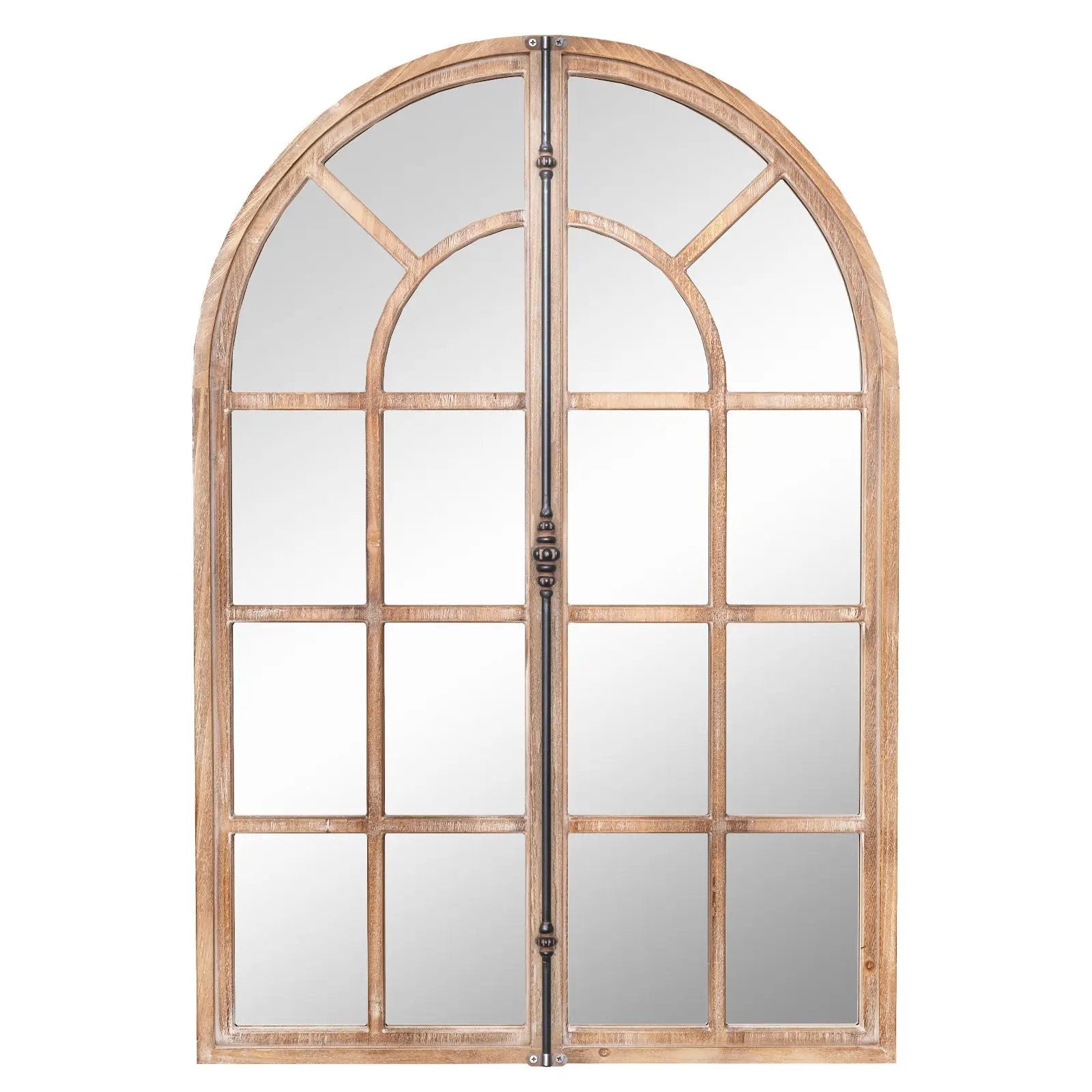 Arched Window Pane Farmhouse Wall Mounted Decorative Mirror-Nature by DirectDeals