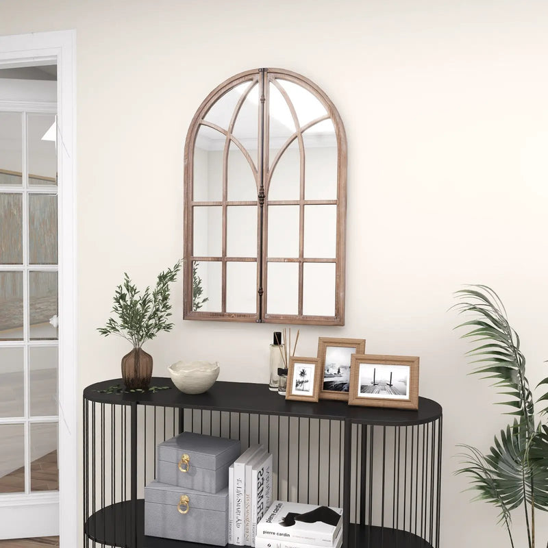 Arched Window Pane Mirror Wall Mounted for Living Room and Entryway-Natural by DirectDeals