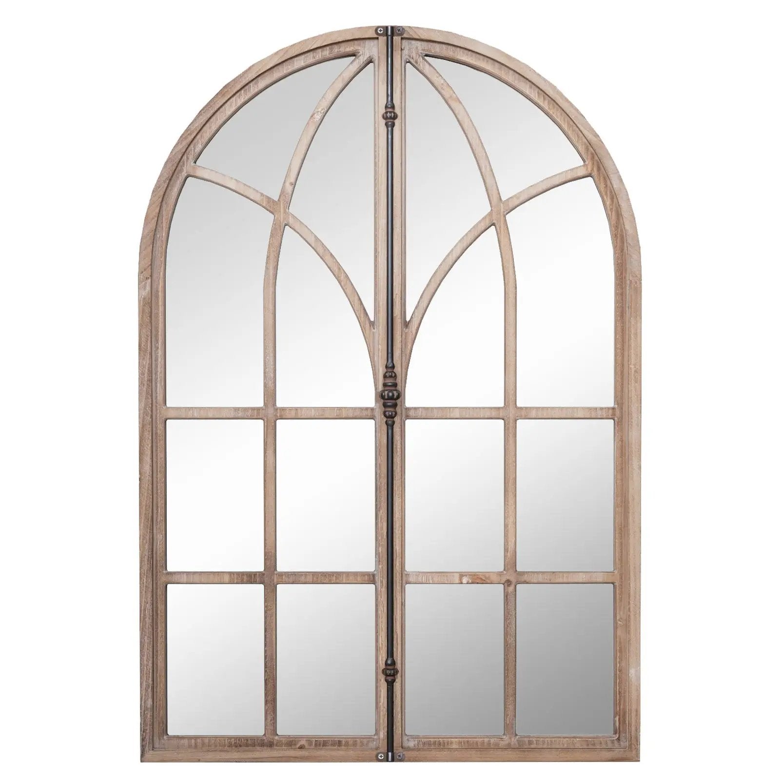 Arched Window Pane Mirror Wall Mounted for Living Room and Entryway-Natural by DirectDeals