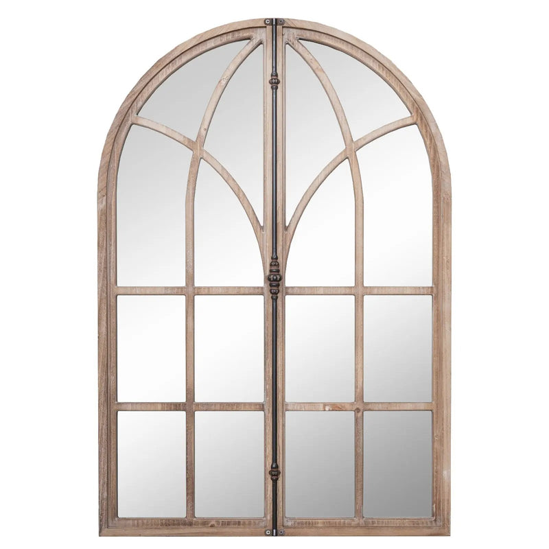 Arched Window Pane Mirror Wall Mounted for Living Room and Entryway-Natural by DirectDeals