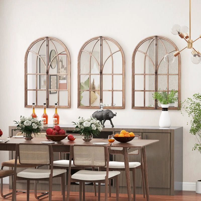 Arched Window Pane Mirror Wall Mounted for Living Room and Entryway-Natural by DirectDeals