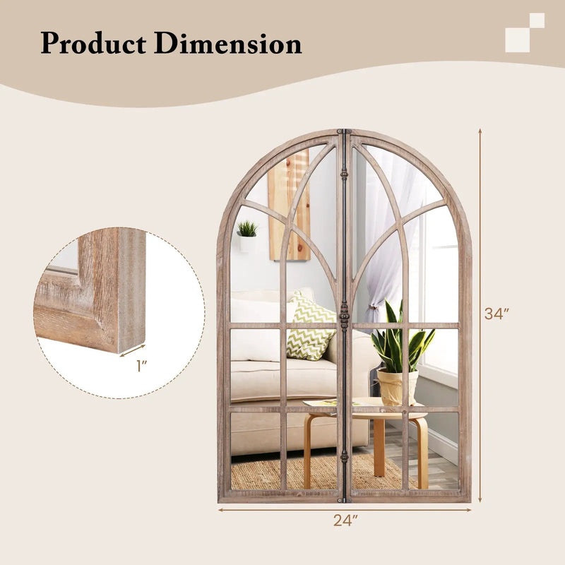 Arched Window Pane Mirror Wall Mounted for Living Room and Entryway-Natural by DirectDeals