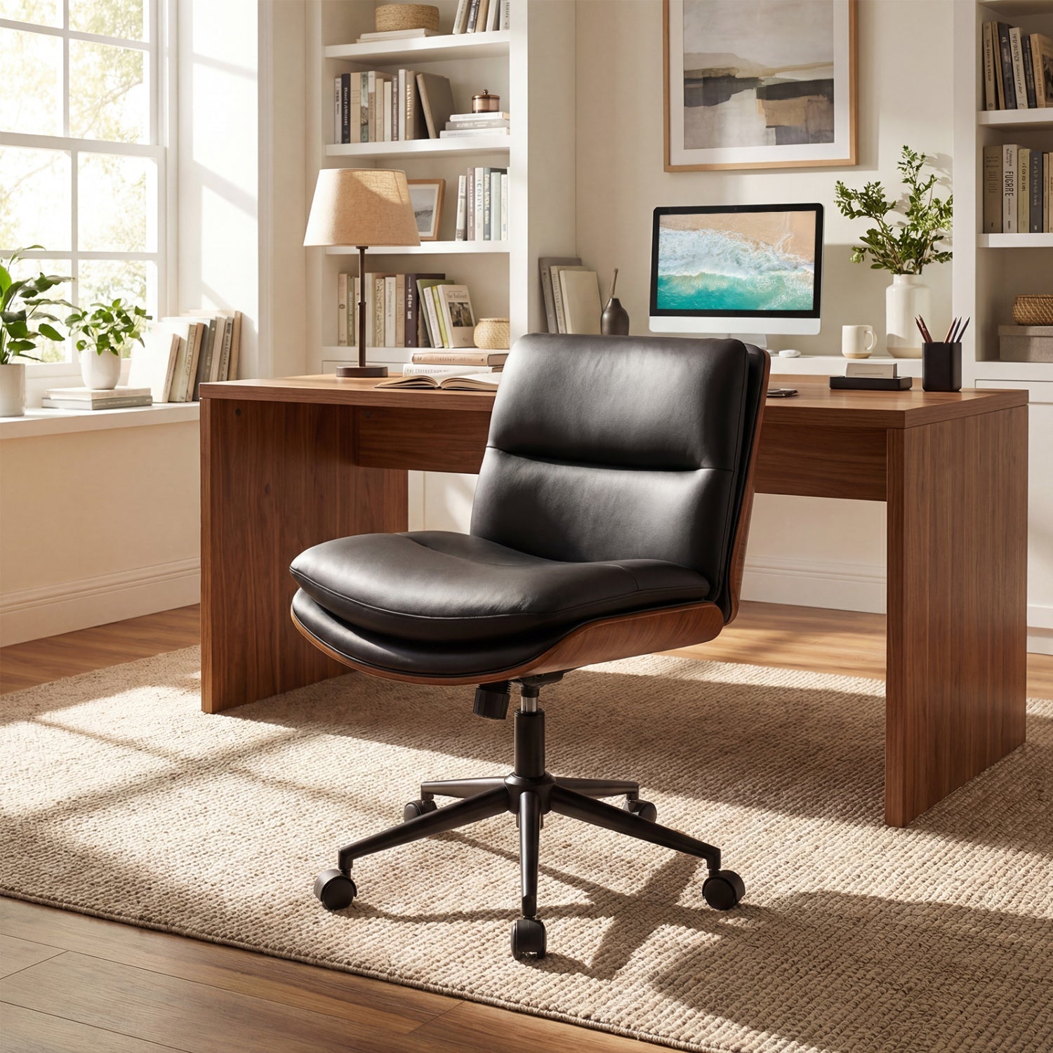 Armless Office Chair with Curved Backrest and Padded Seat by DirectDeals