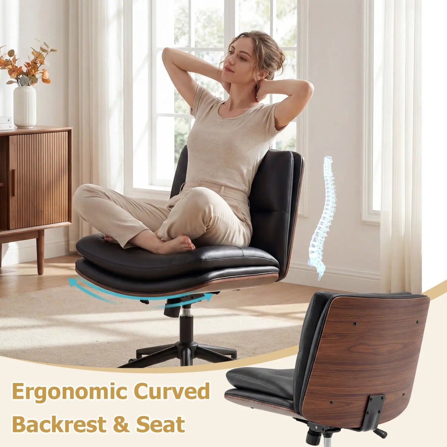 Armless Office Chair with Curved Backrest and Padded Seat by DirectDeals