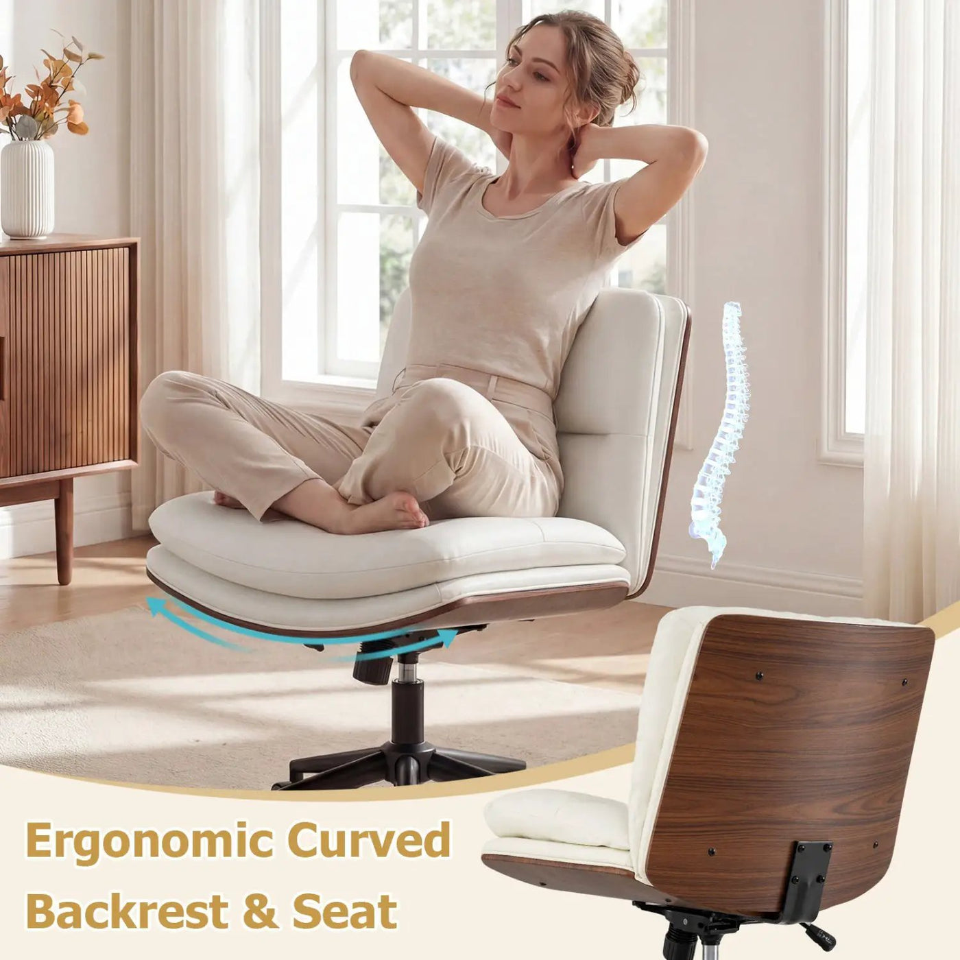 Armless Office Chair with Curved Backrest and Padded Seat by DirectDeals