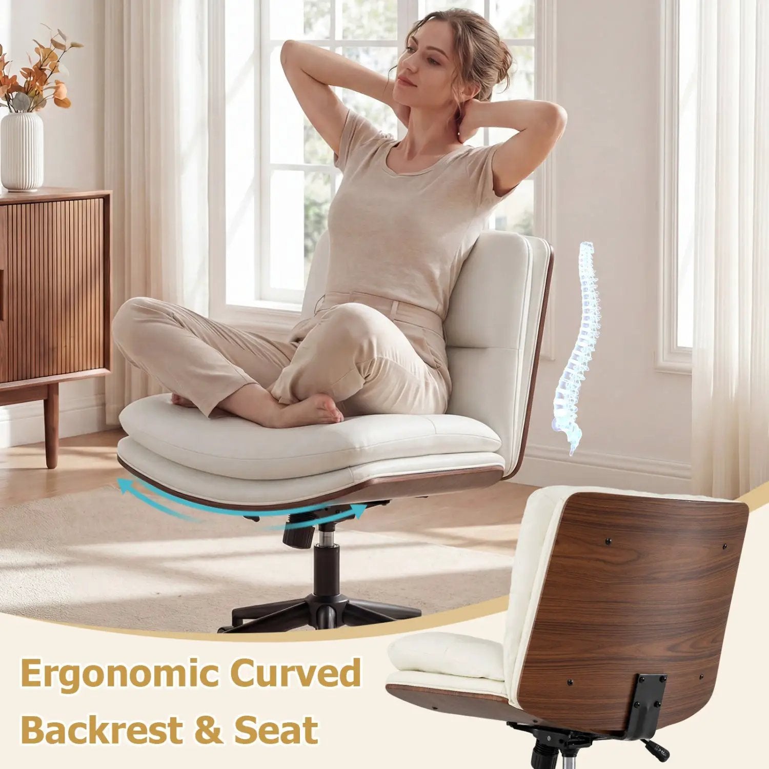 Armless Office Chair with Curved Backrest and Padded Seat by DirectDeals