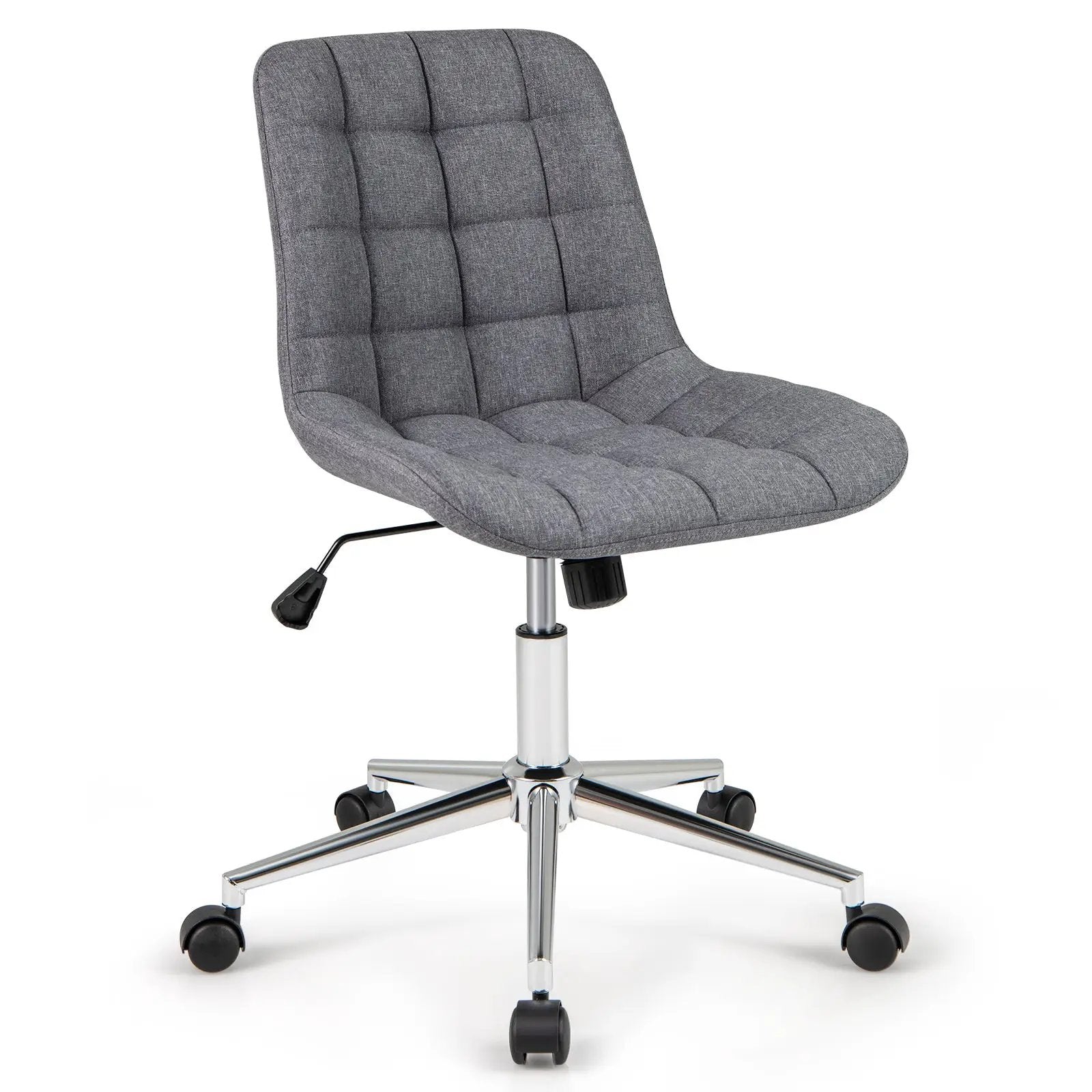 Armless Office Chair Upholstered Makeup Vanity Chair with Adjustable Height and Wheels-Grey by DirectDeals