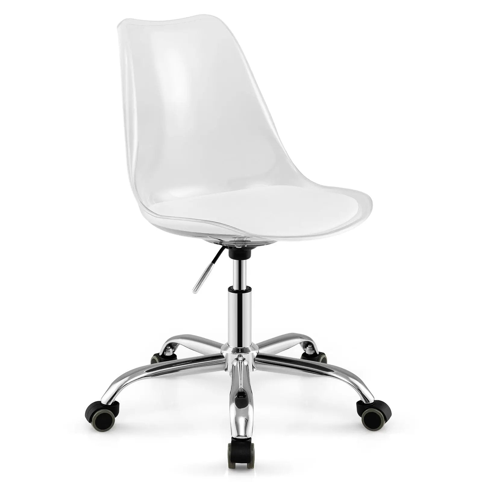 Armless Rolling Office Chair with Swivel Seat and PU Leather Cushion-Clear by DirectDeals