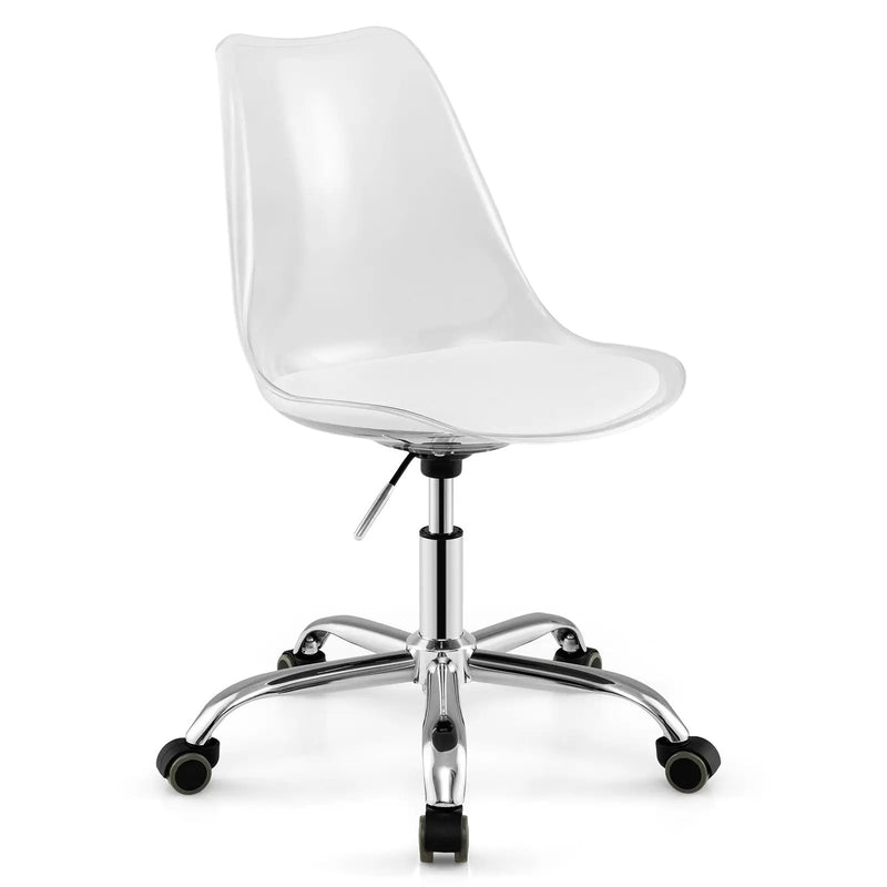 Armless Rolling Office Chair with Swivel Seat and PU Leather Cushion-Clear by DirectDeals