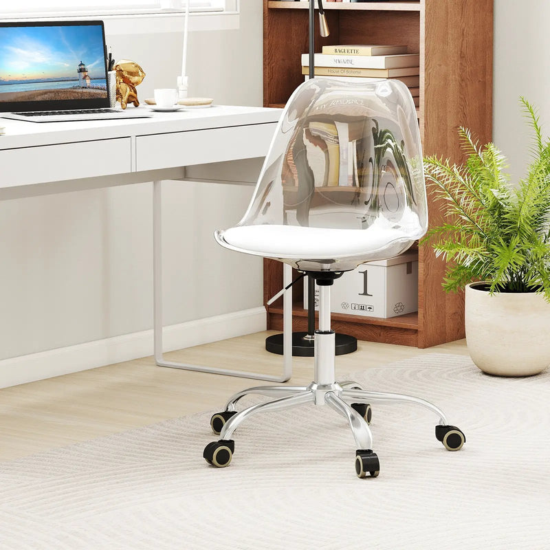 Armless Rolling Office Chair with Swivel Seat and PU Leather Cushion-Clear by DirectDeals